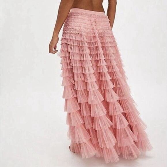 Free People Intimately Return Of The Ruffle Maxi Sheer Skirt Size M Rose Tiered - Picture 4 of 14
